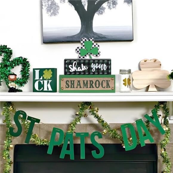 St Patricks Day Decorations 3-Layered Shamrock Wood Block St - Picture 4 of 8